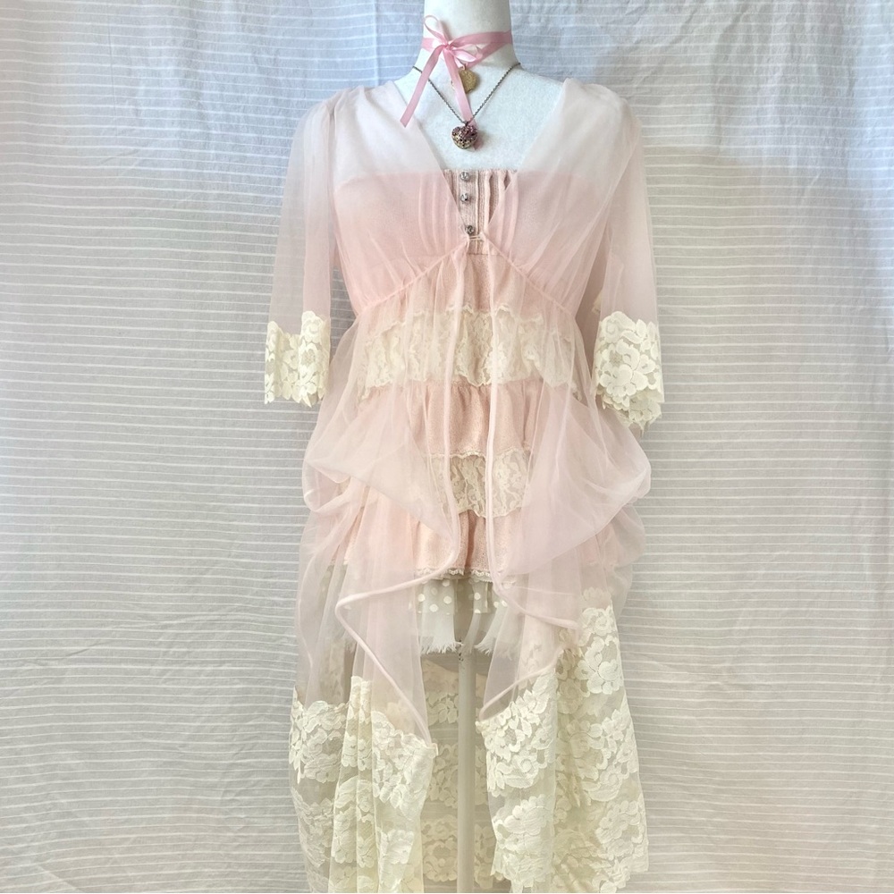 ♡ antique sheer lacey chiffon nylon peignoir robe ♡